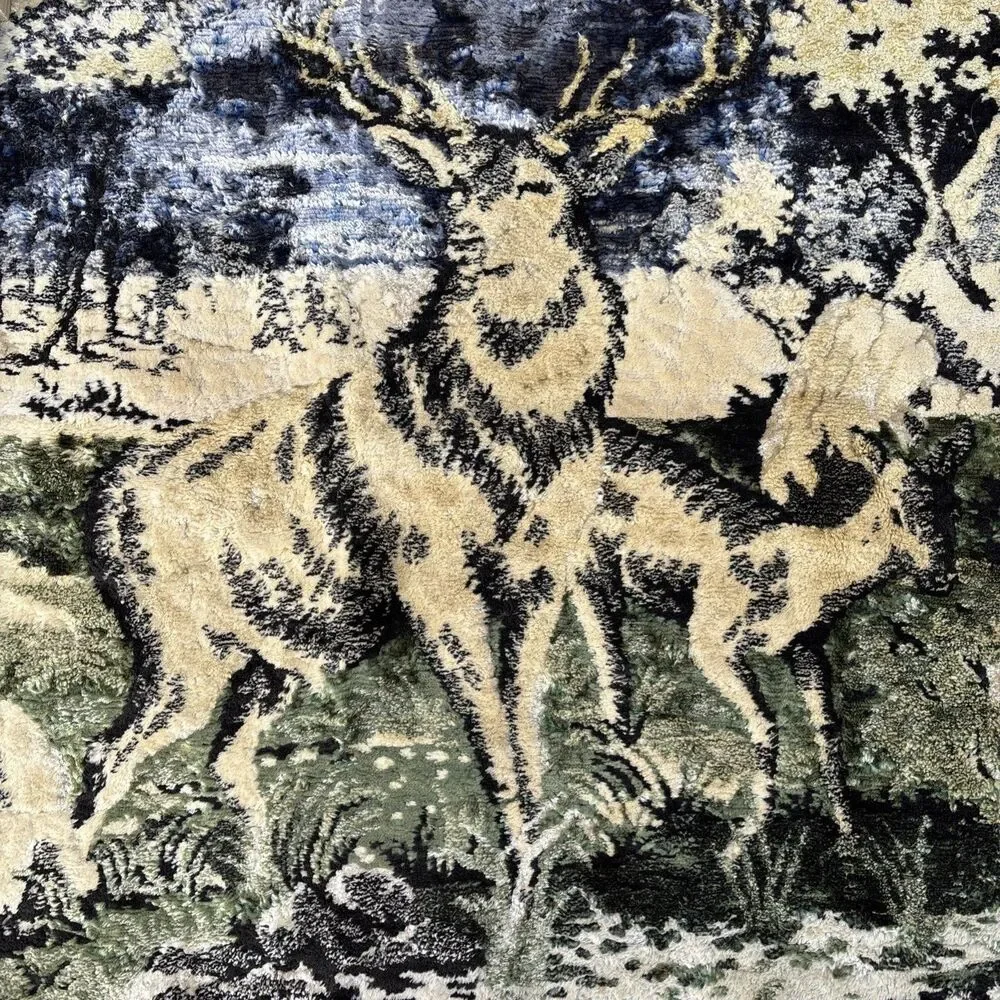 Vtg Deer Tapestry Velvet Wall Hanging Rug Carpet 42